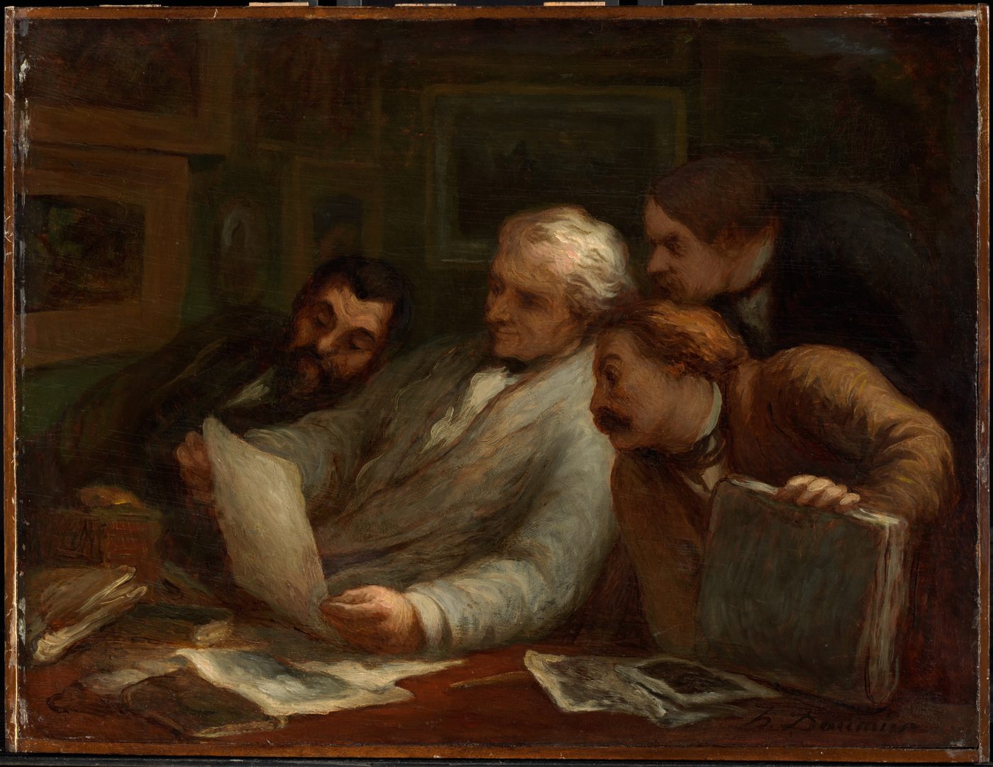 Honore Daumier, The Print Collectors, around 1860 to 1863: two men closely examining prints, absorbed in judging what they see